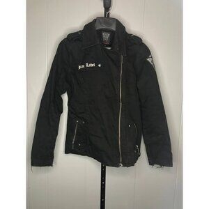 Y2K Black Label Goth Grunge Skull Wings Womens side zip Jacket sz XS